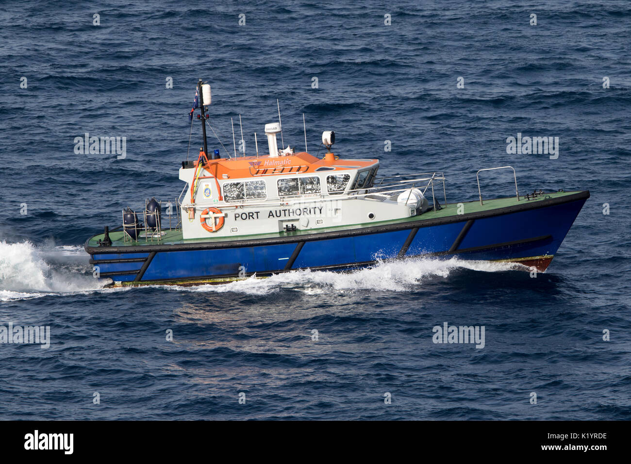 Gibraltar port authority harbour boat in the port of Gibraltar in the Mediterranean Sea Stock