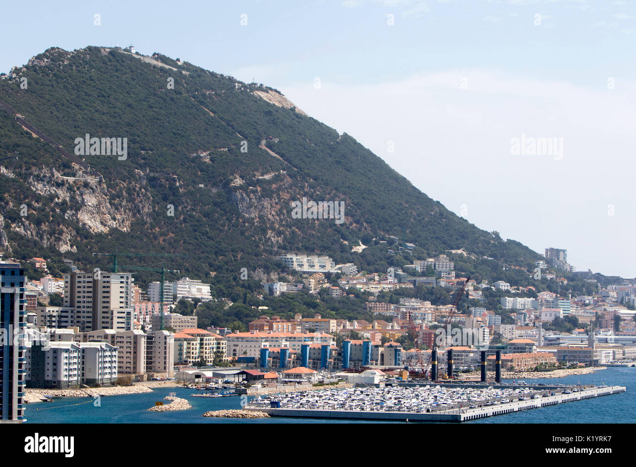 The Rock of Gibraltar monolithic limestone promontory located in British overseas territory of Gibraltar on the Iberian Peninsula Stock Photo