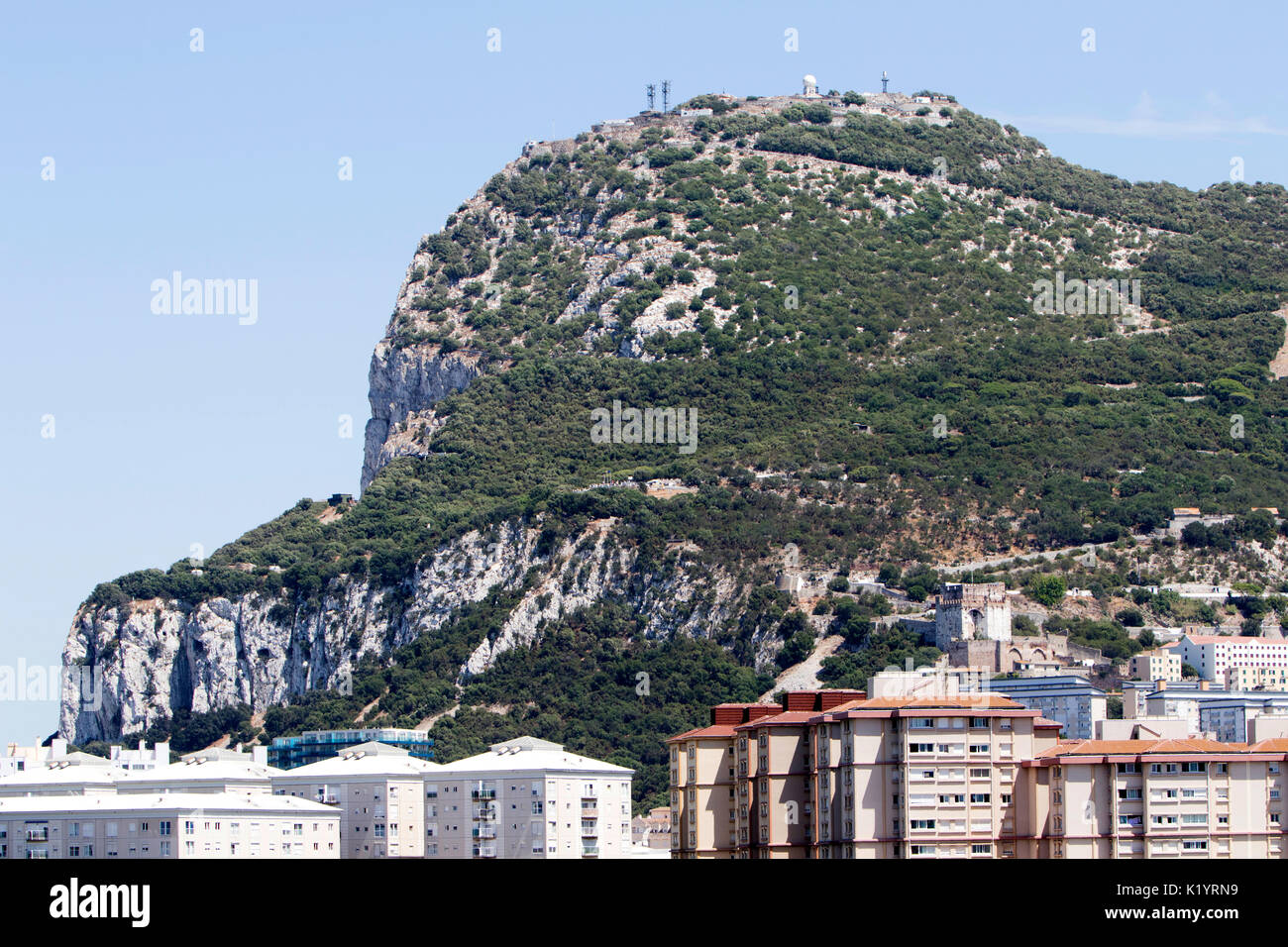 The Rock of Gibraltar monolithic limestone promontory located in British overseas territory of Gibraltar on the Iberian Peninsula Stock Photo