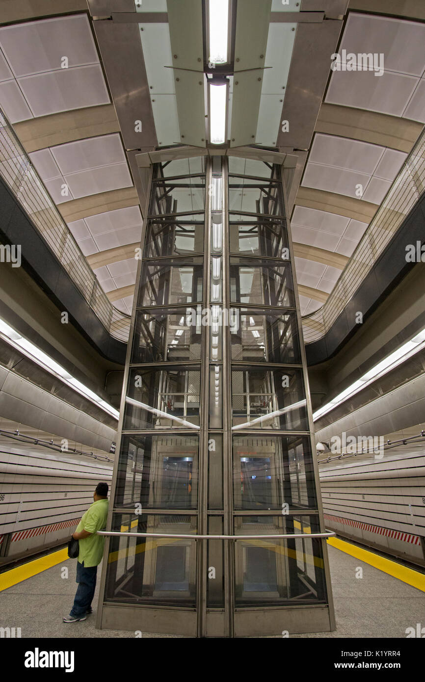 The elevator shaft at the 86th Street subway station on the new Second avenue Line on the Upper East Side of Manhattan, New York City Stock Photo