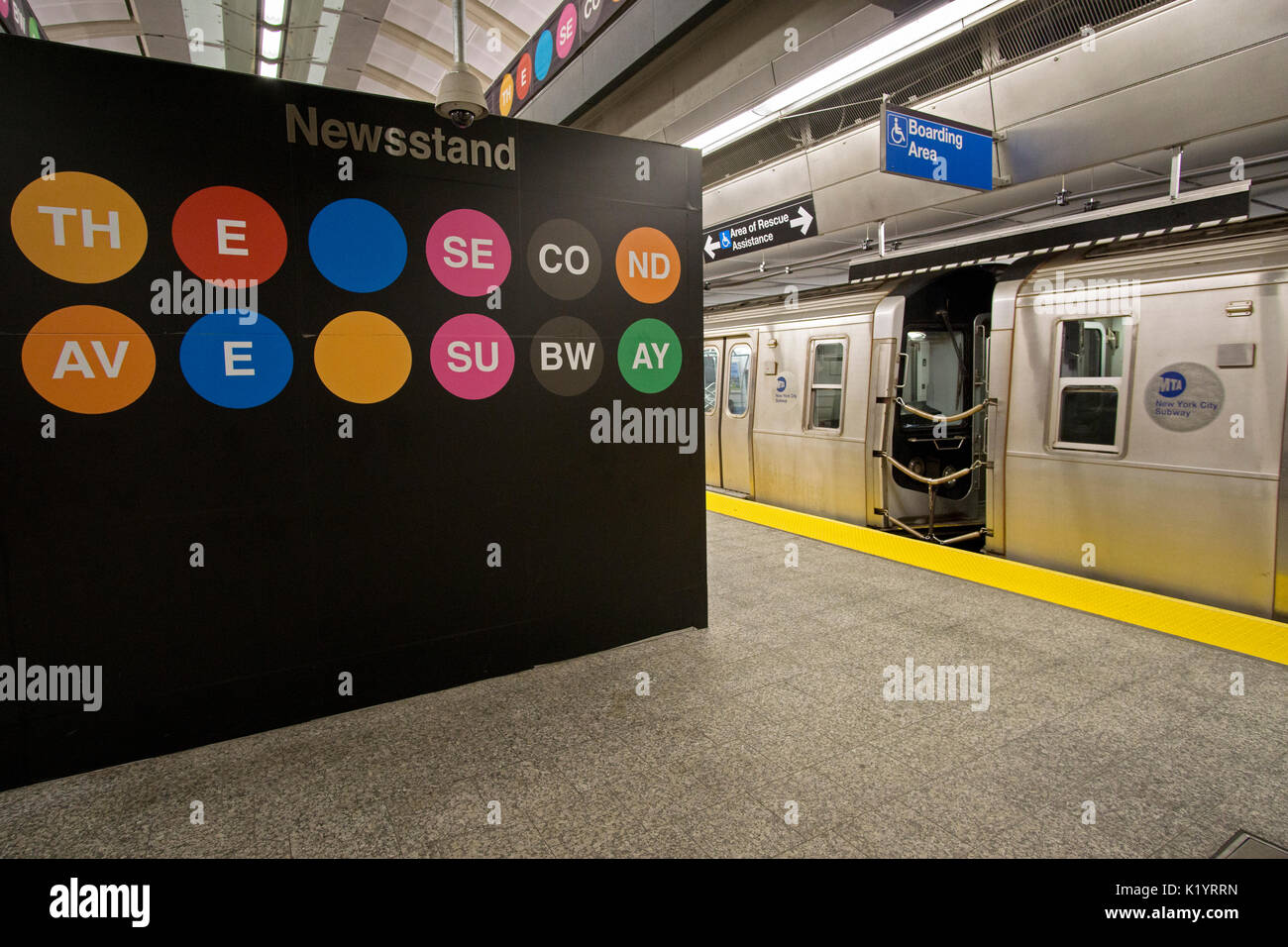 A Q train at the 86th Street subway station on the new Second avenue Line on the Upper East Side of Manhattan, New York City Stock Photo