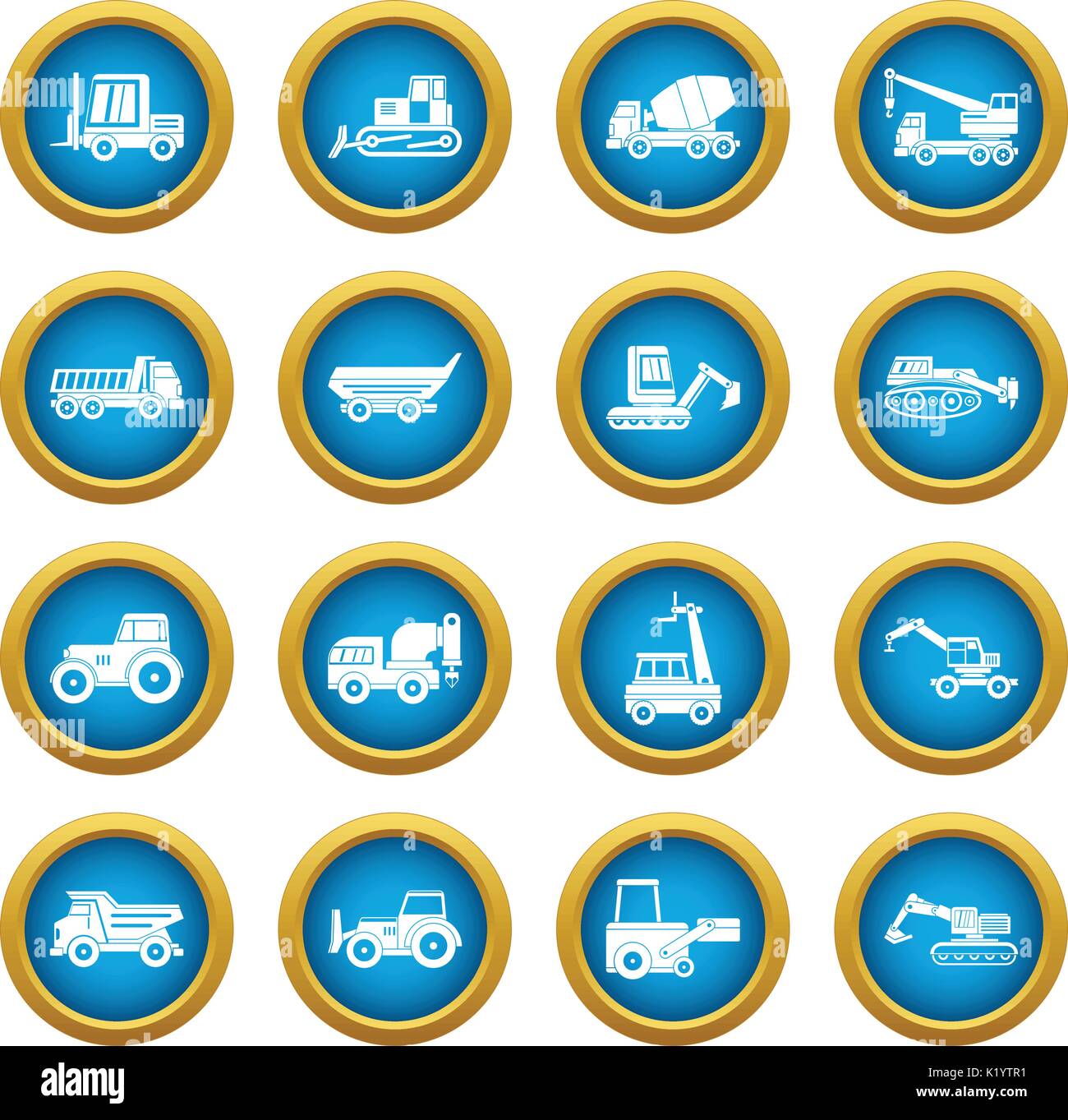 Building vehicles icons blue circle set Stock Vector