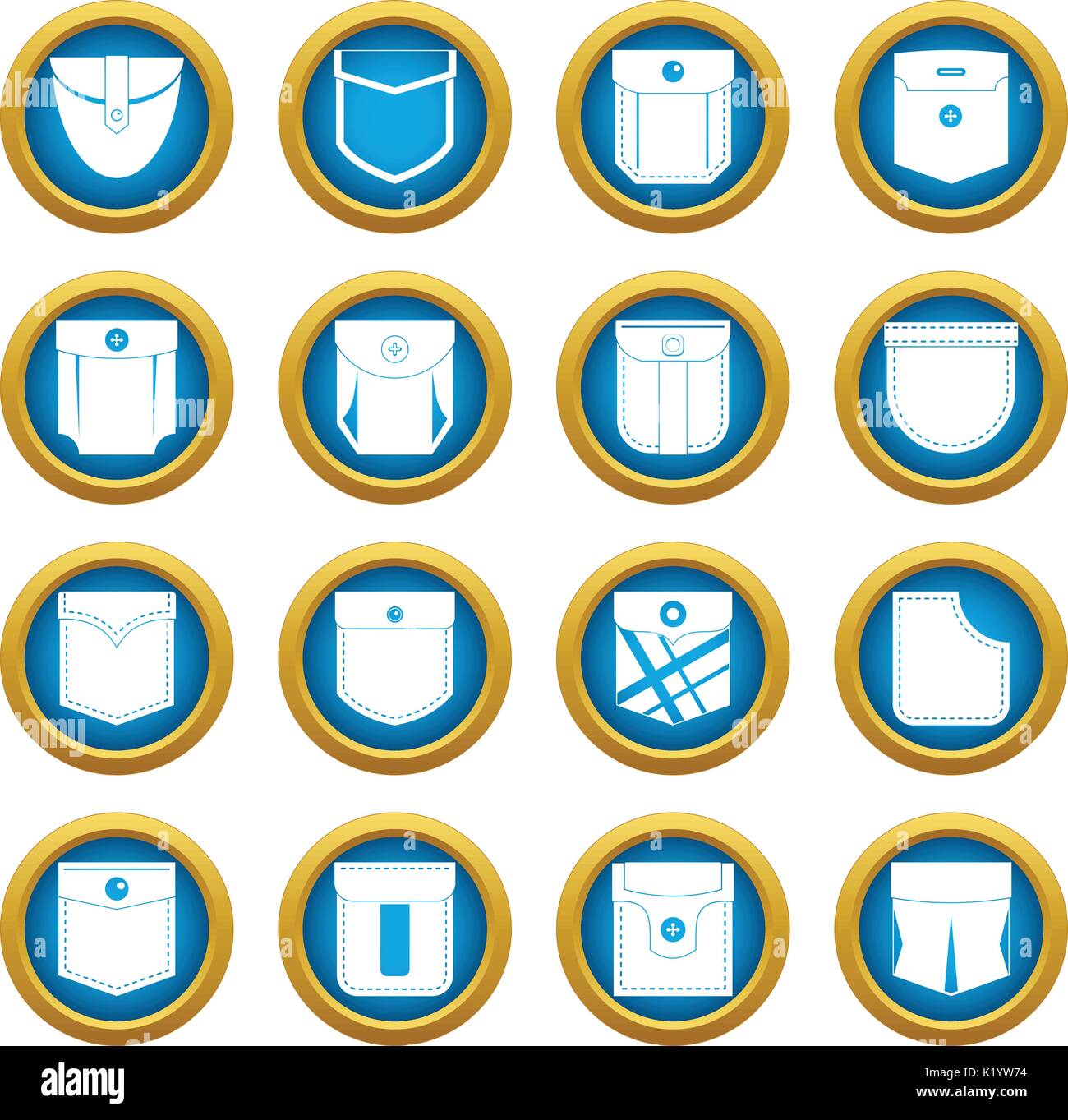 Pocket types icons blue circle set Stock Vector