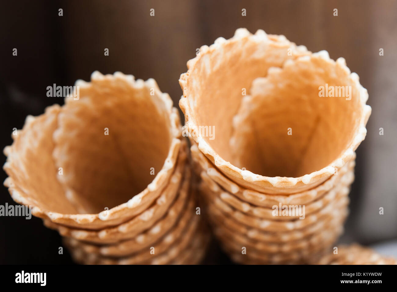 Empty icecream wafer cups ready to be filled with fresh cold sweet ice