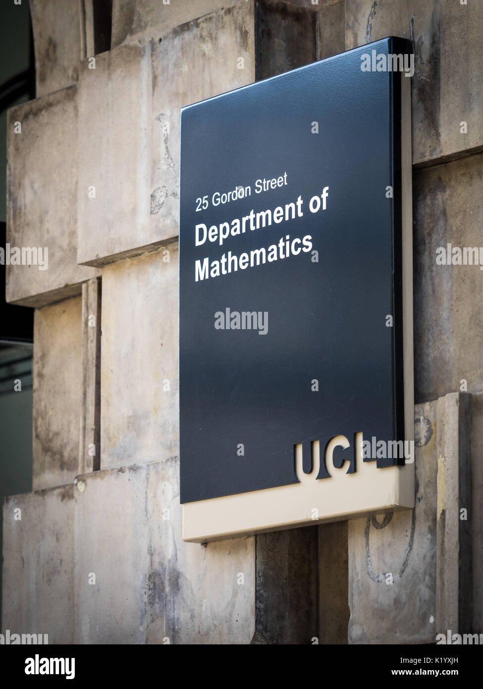 UCL Department of Mathematics sign in London UK - University College London Stock Photo
