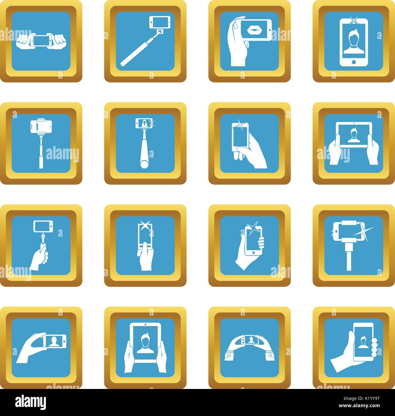 Selfie icons azure Stock Vector