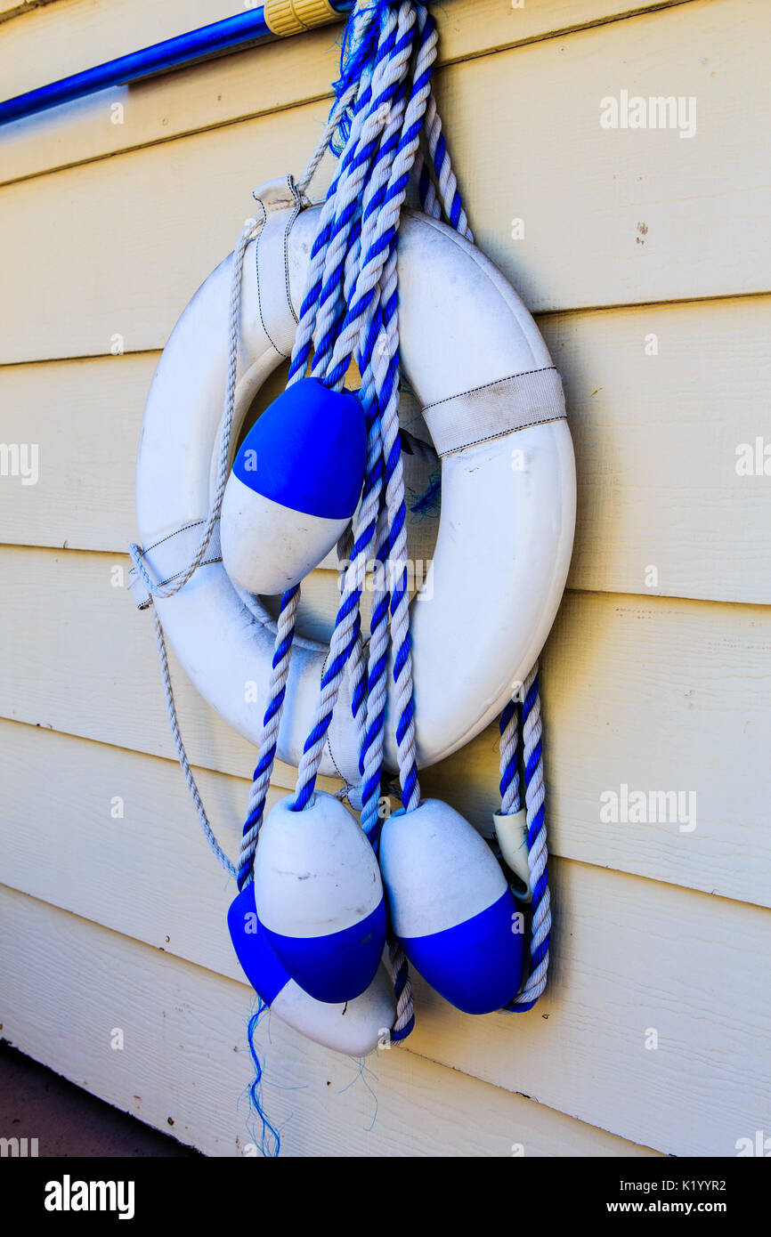 Swimming pool rescue equipment lifesaving ring or rescue buoy Stock