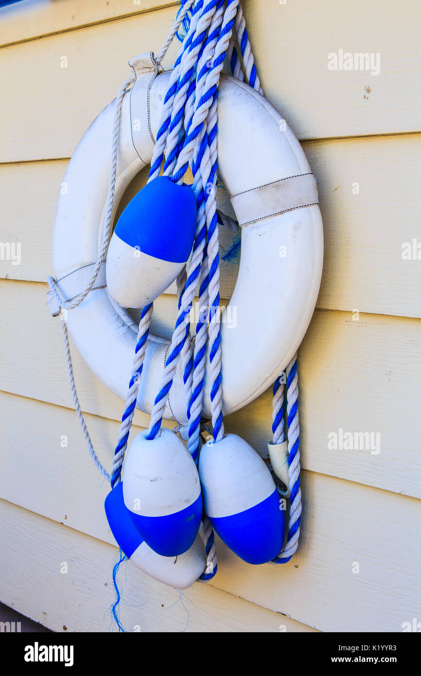 Swimming pool rescue equipment lifesaving ring or rescue buoy Stock