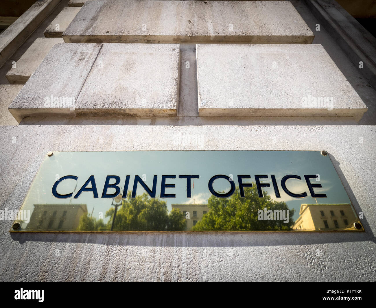 Cabinet Office Whitehall London - sign at the entrance to the British Government Cabinet Office in Whitehall, central London. Stock Photo