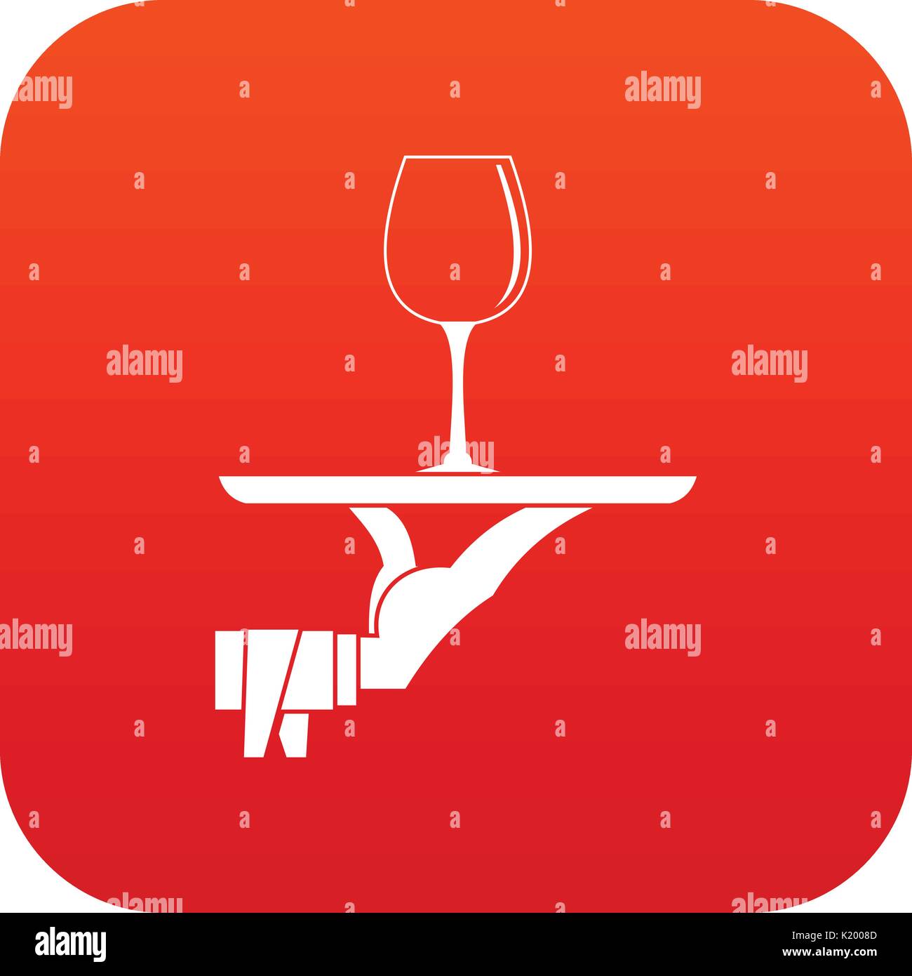 Waiter hand holding tray with wine glass icon digital red Stock Vector ...