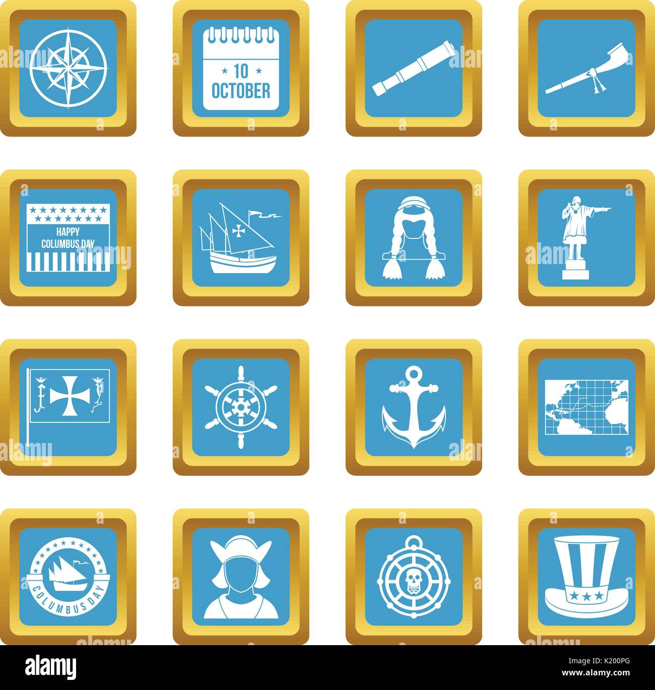 Columbus Day icons azure Stock Vector