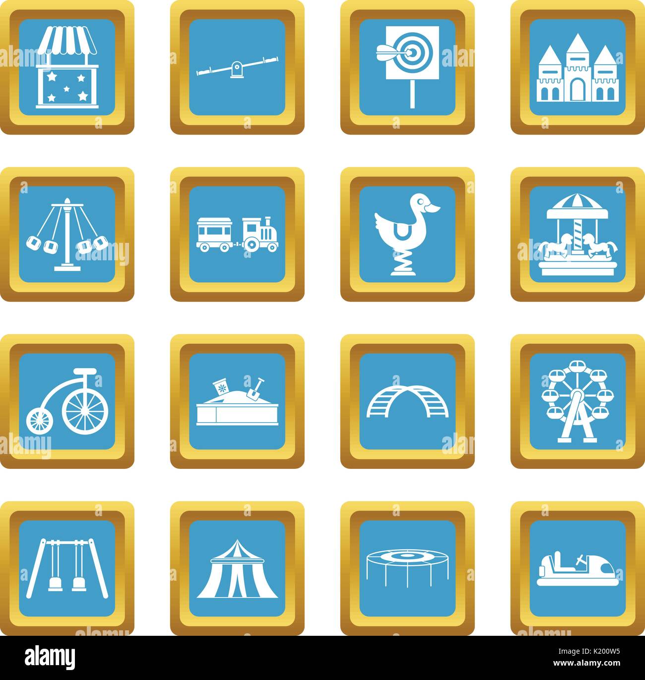 Amusement park icons azure Stock Vector