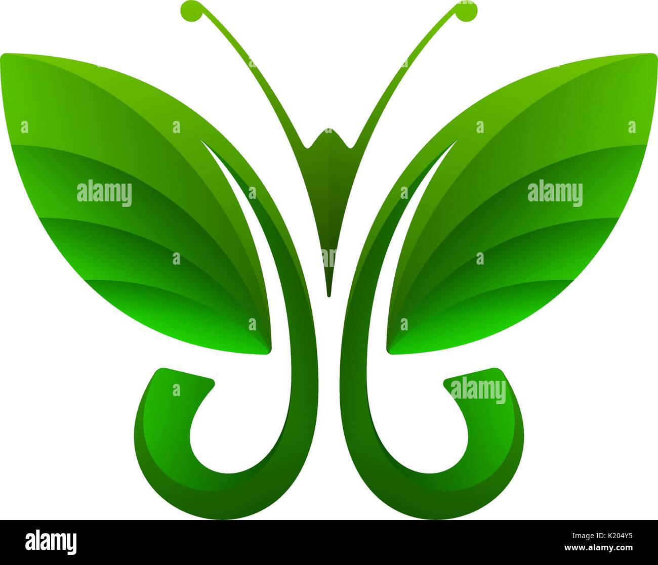 Symmetric leaf shape green butterfly on white background. Vector illustration. Stock Vector