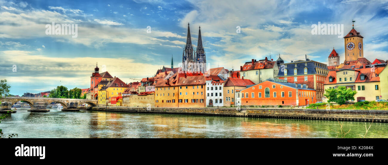 View of Regensburg with the Danube River in Germany Stock Photo