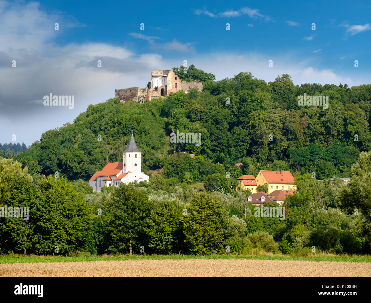 Donaustauf with castle ruins, Bavarian Forest, Upper Palatinate, Bavaria, Germany Stock Photo