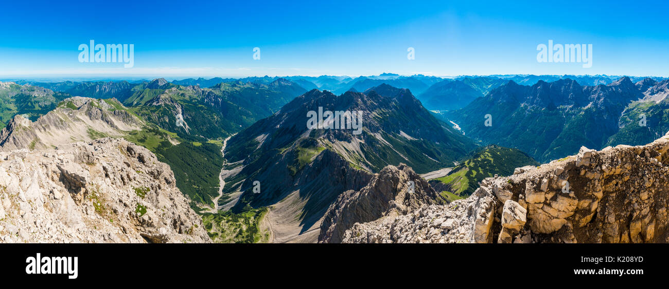 Rocky mountain landscape, valley, mountains and Alps, view from Hochvogel to Großer Roßzahn, Allgäu, Allgäu High Alps Stock Photo
