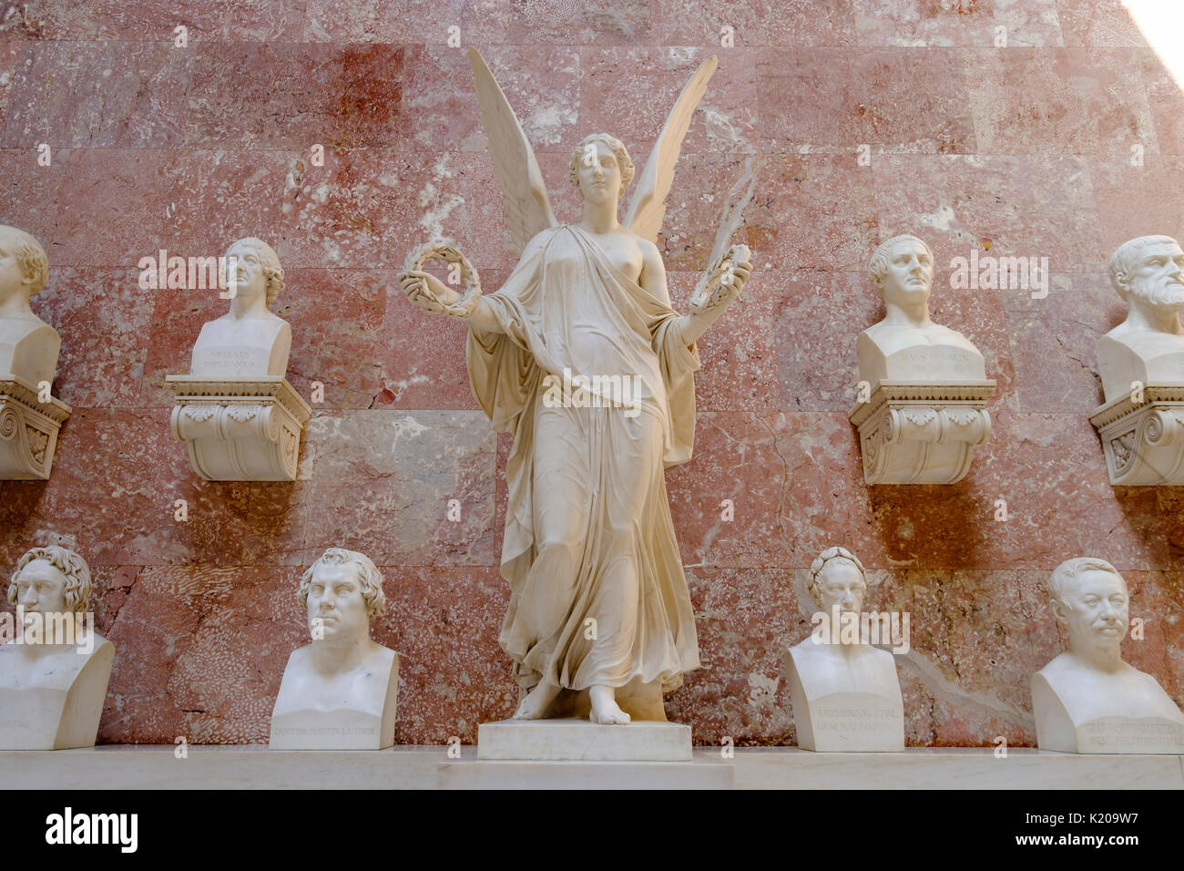Marble busts with goddess, Walhalla, Donaustauf, Upper Palatinate, Bavaria, Germany Stock Photo