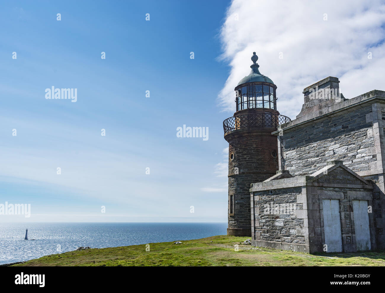 Lower lighthouse buildings on Calf of Man, view of Chicken Rock