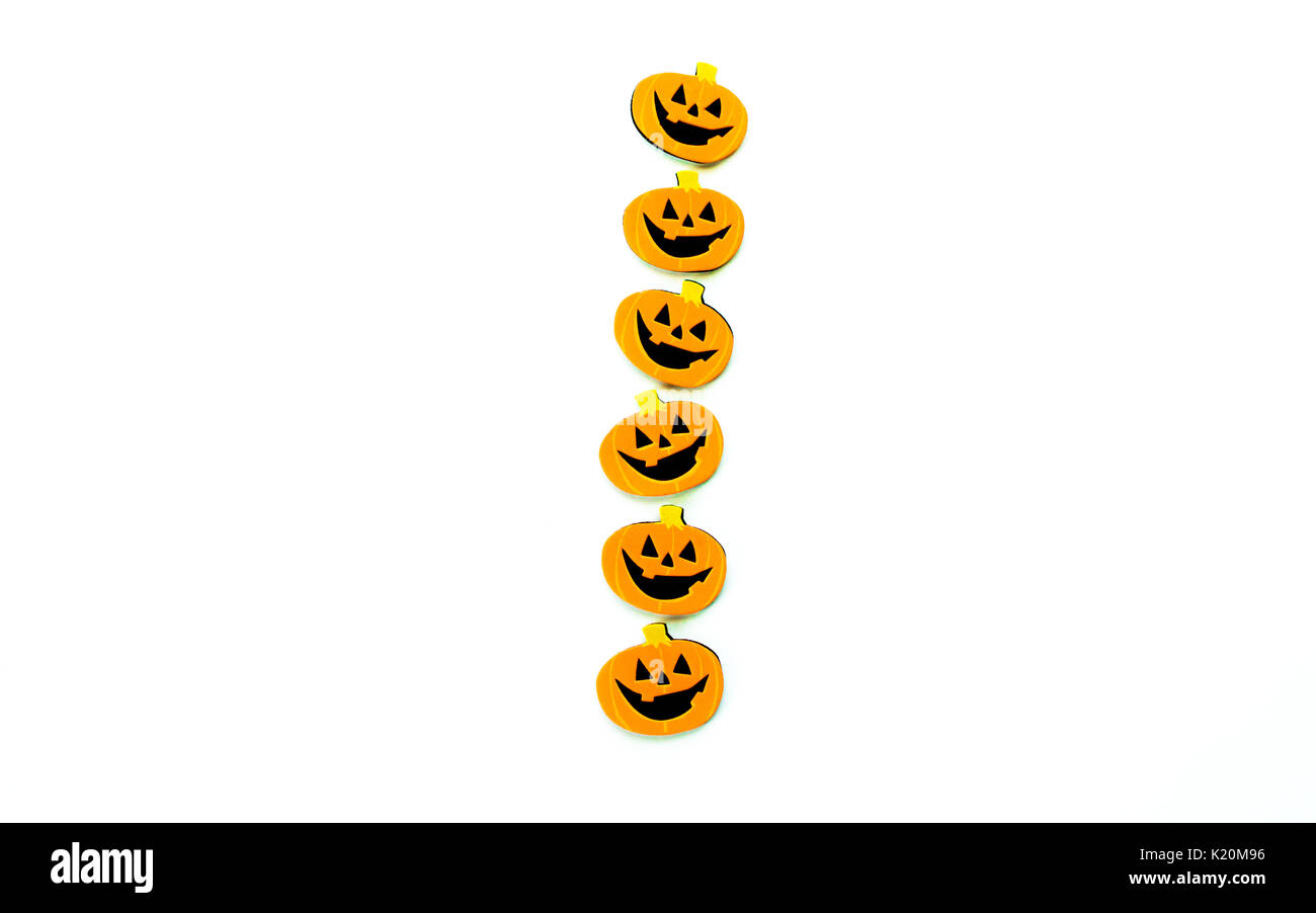 border row of pumpkin characters isolated on white Stock Photo