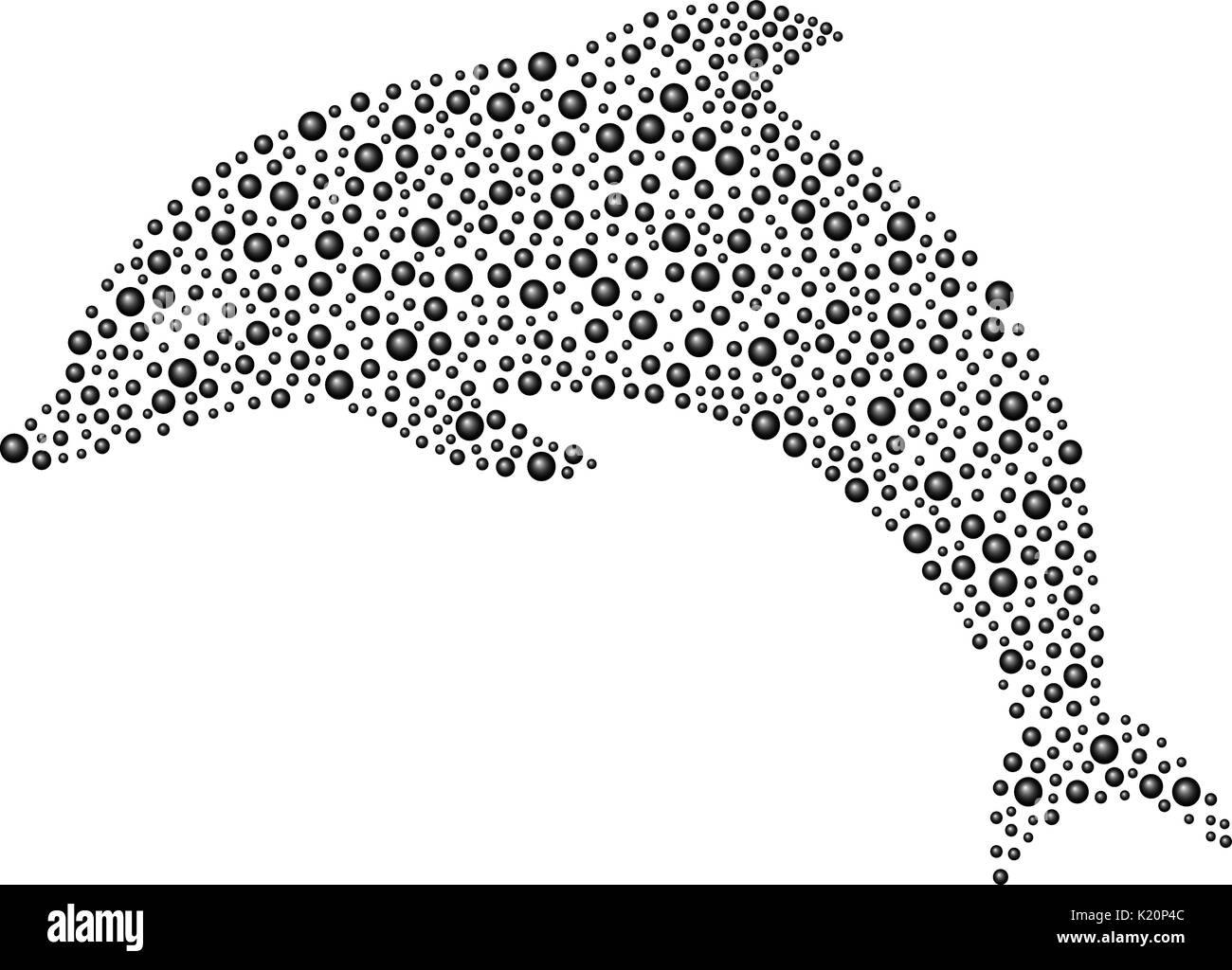 Dolphin made of black balls on white background Stock Vector