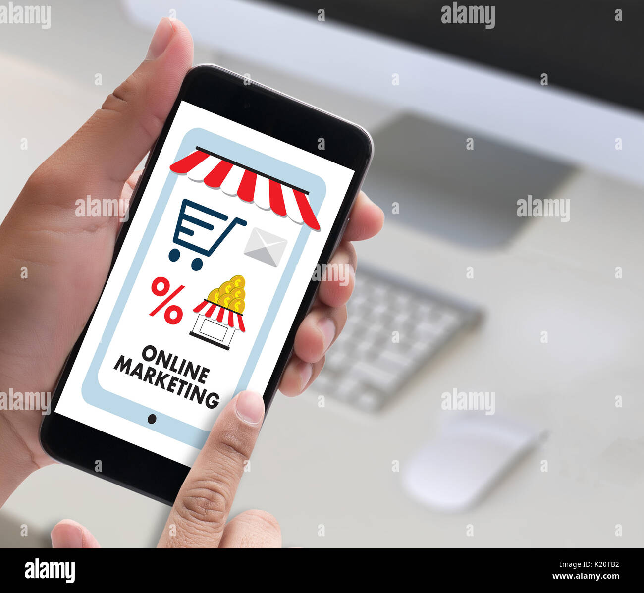 ONLINE MARKETING man on computer Advertisement Social On line Market ...