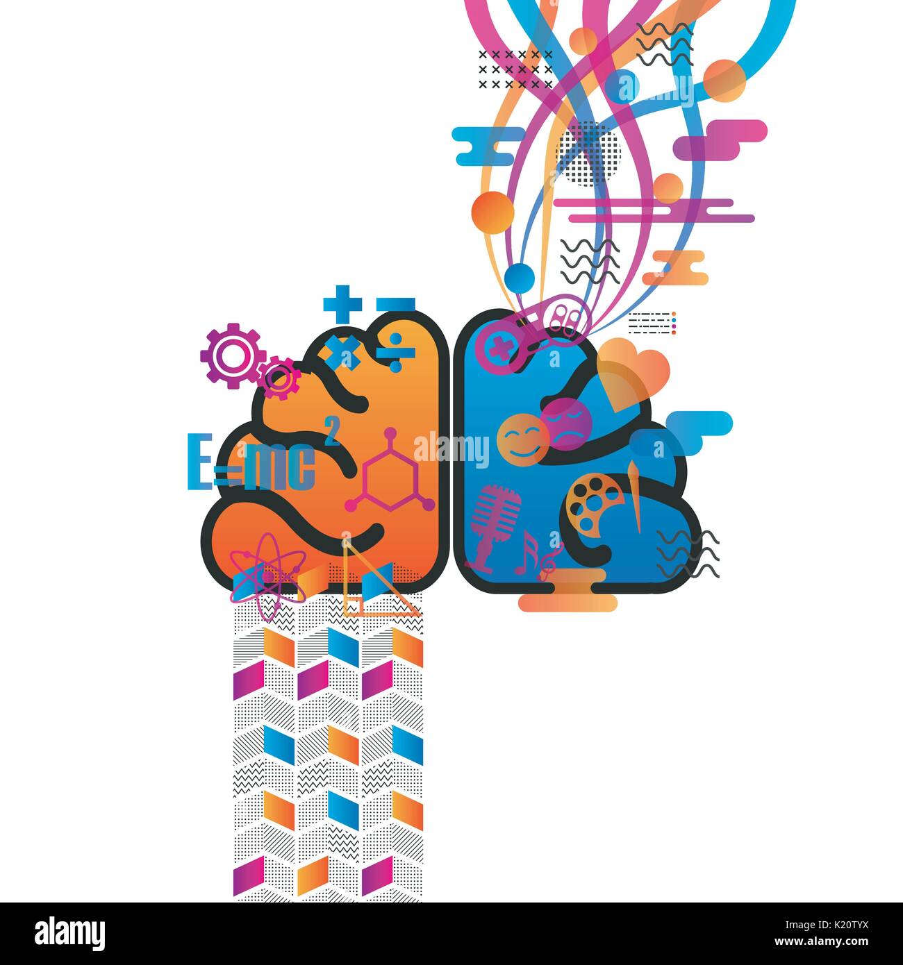 brain function, lef and right side, minimal style Stock Vector