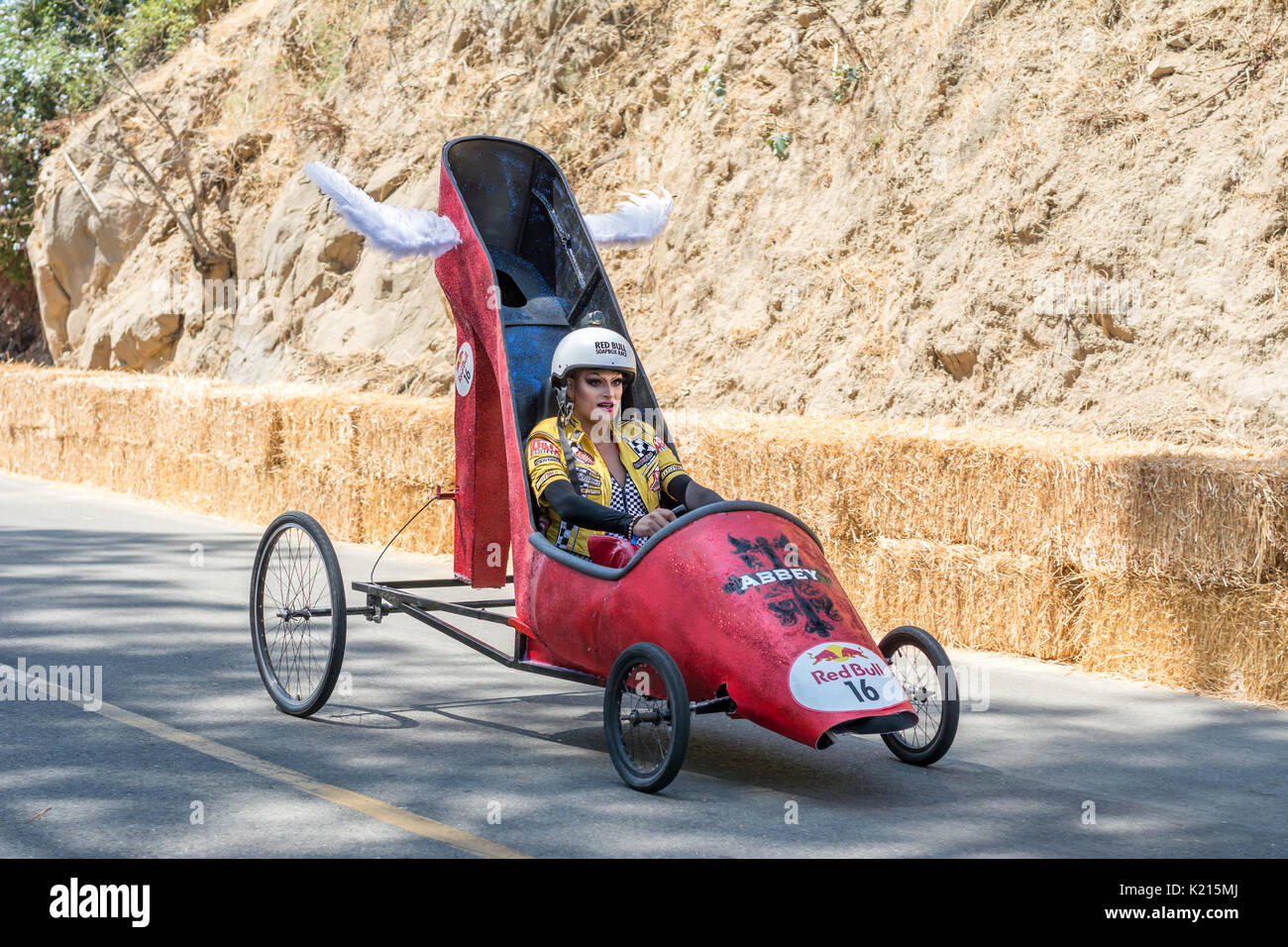 Rhea Litre driving The Abbey's Heel on Wheels. Red Bull Soapbox Race Los Angeles 2017 Stock Photo