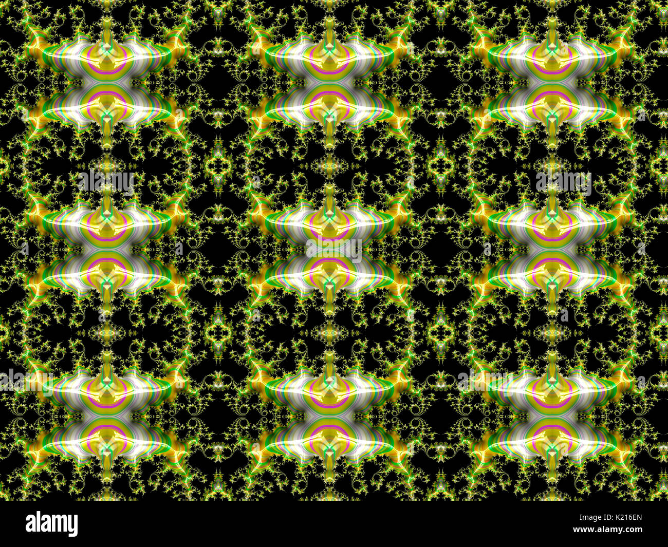 Glowing Background Pattern in black and gold with psychedelic parts Stock Photo