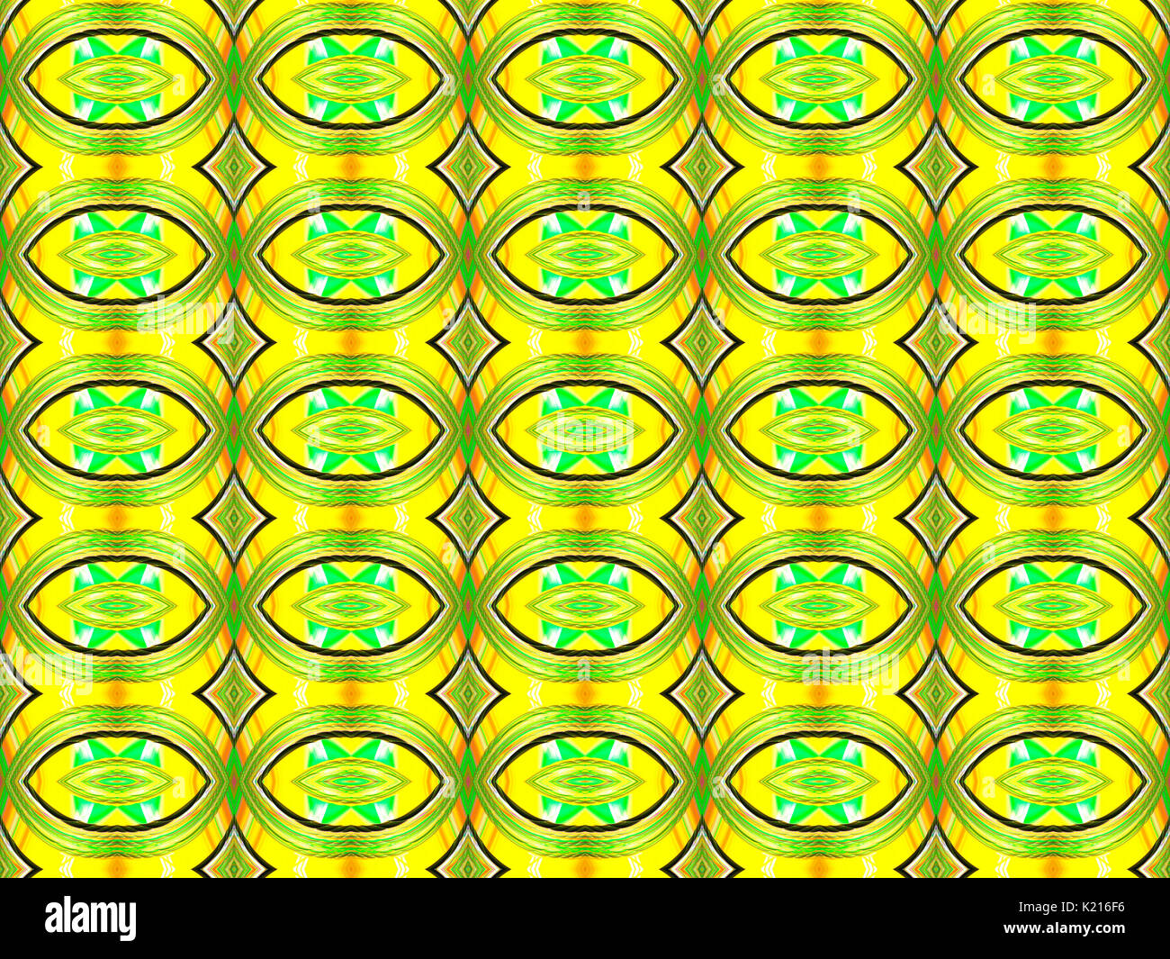 Oval and Diamond shapes in green and yellow - Wallpaper Pattern Stock Photo