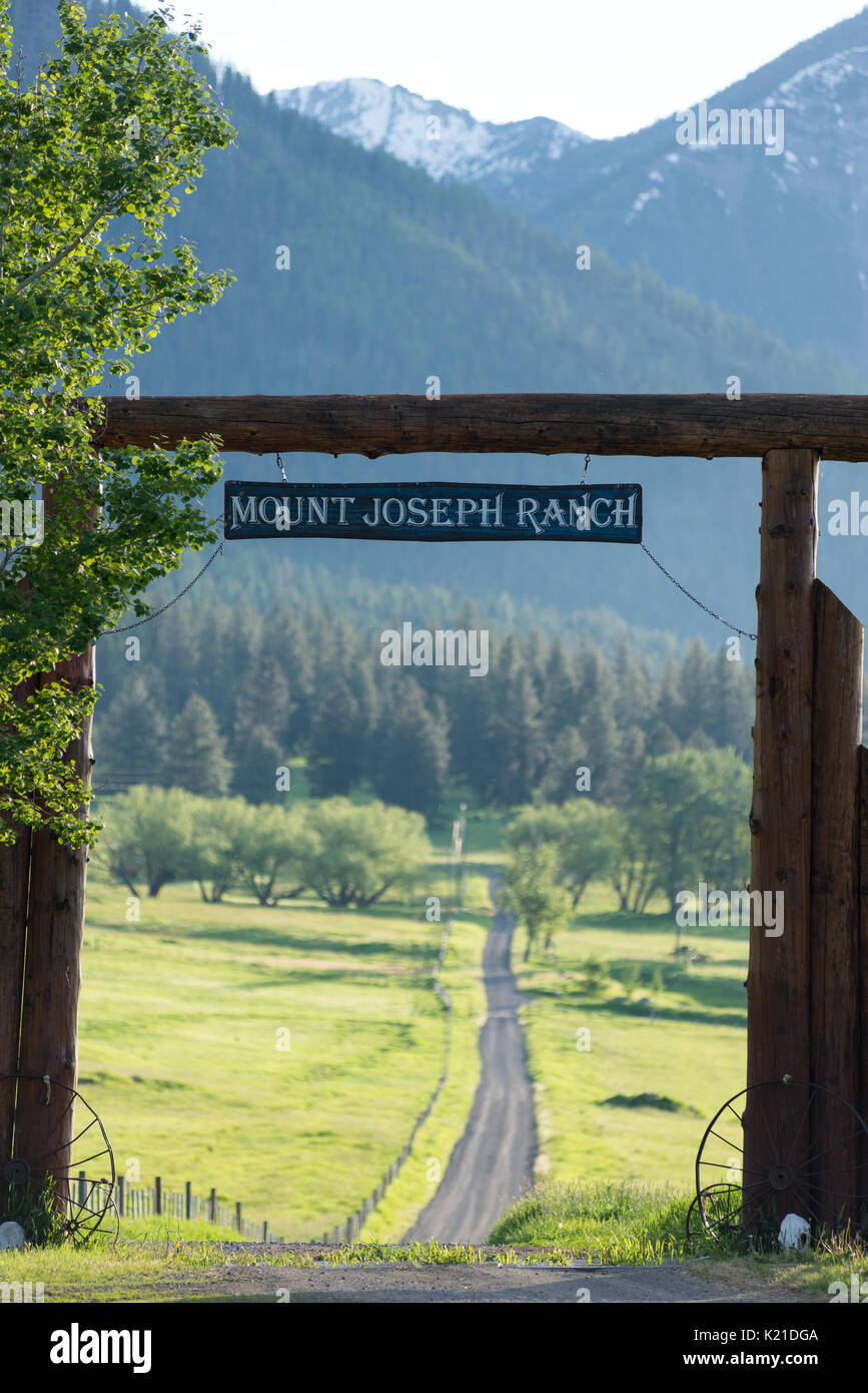 Entrance to Mount Joseph Ranch in Oregon's Wallowa Valley Stock Photo ...