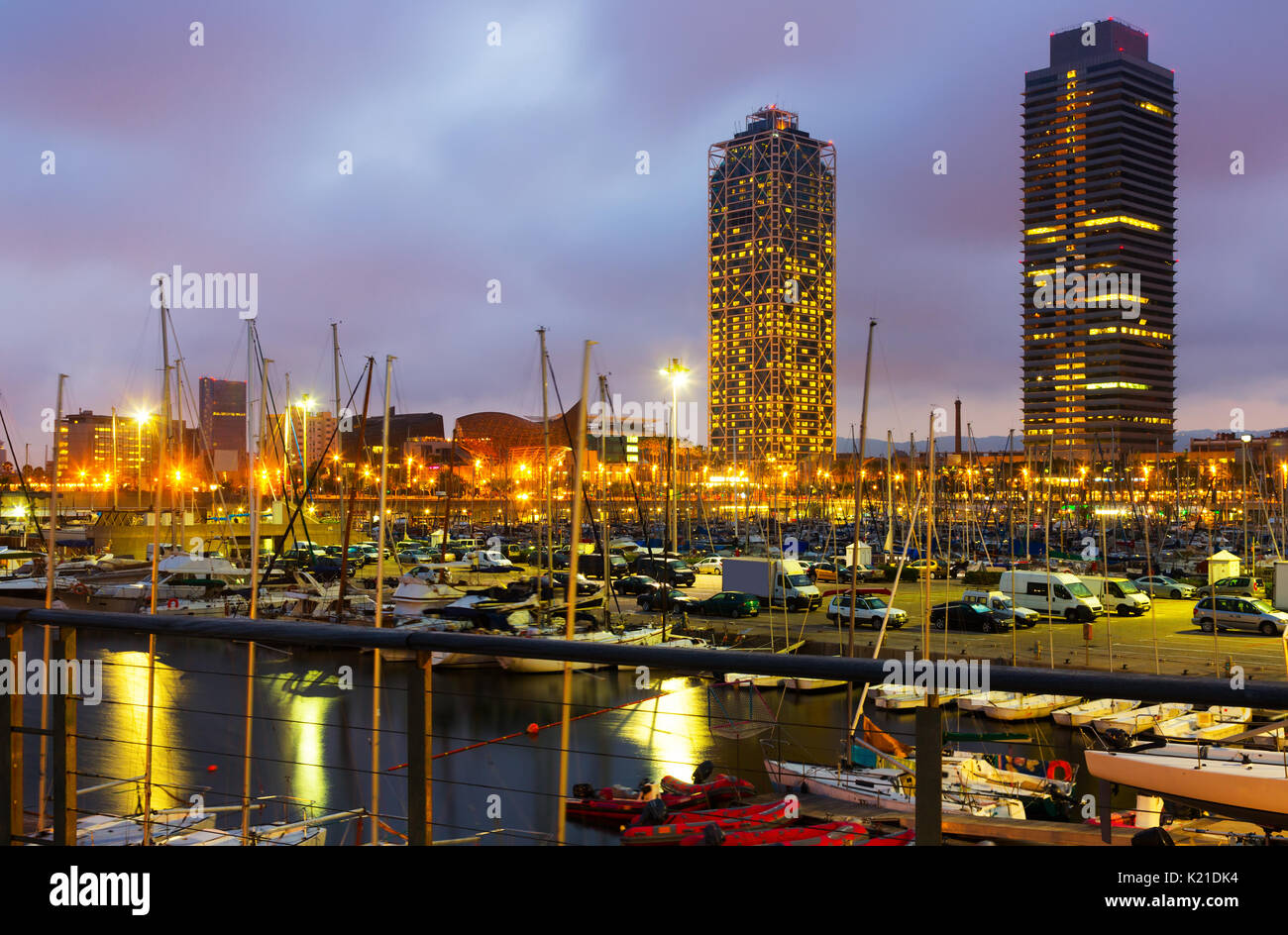 night view of skyscrapers from port - center of nightlife at Barcelona. Spain Stock Photo - Alamy