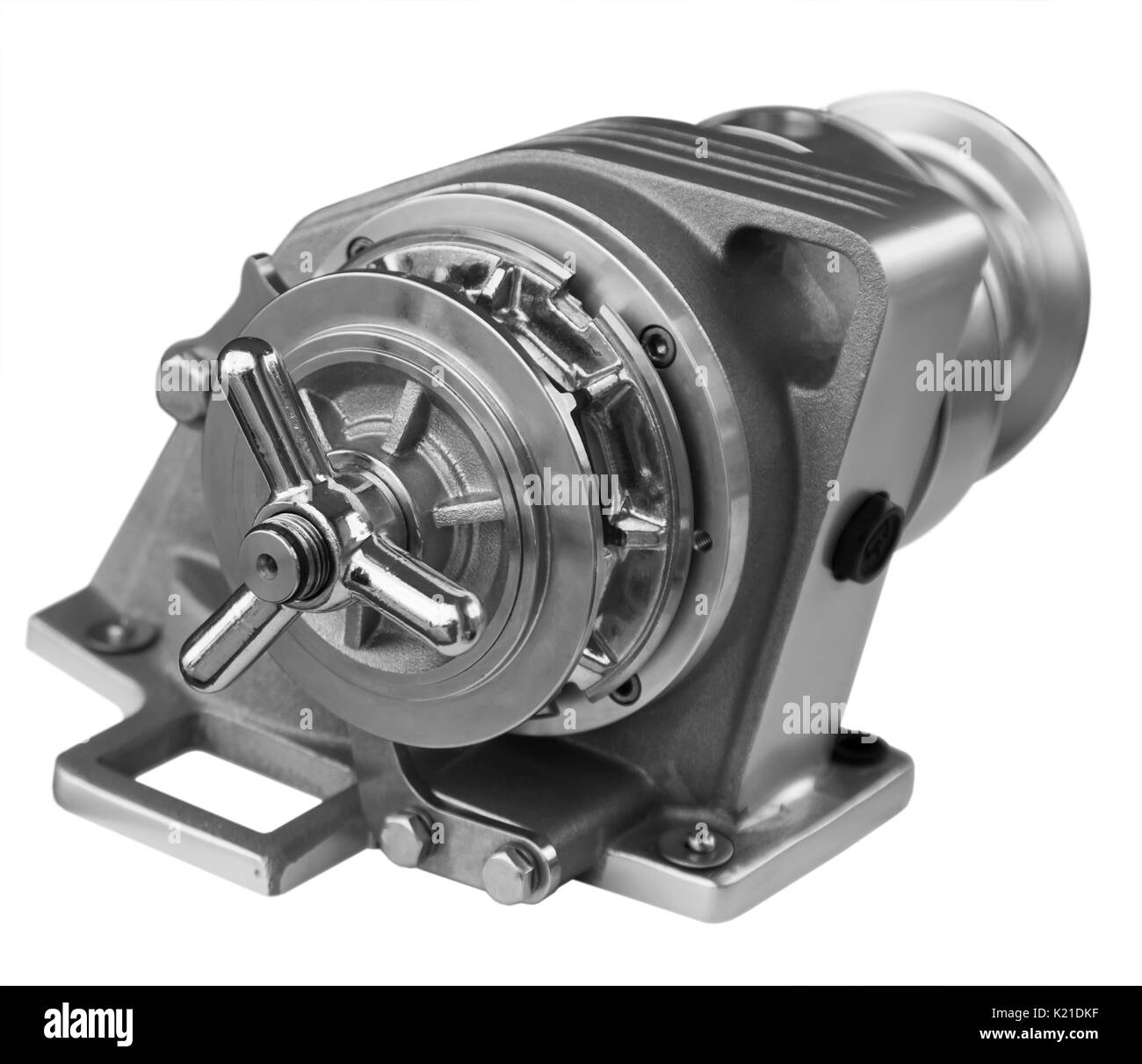 New horizontal anchor windlass with electric motor. Isolated on white