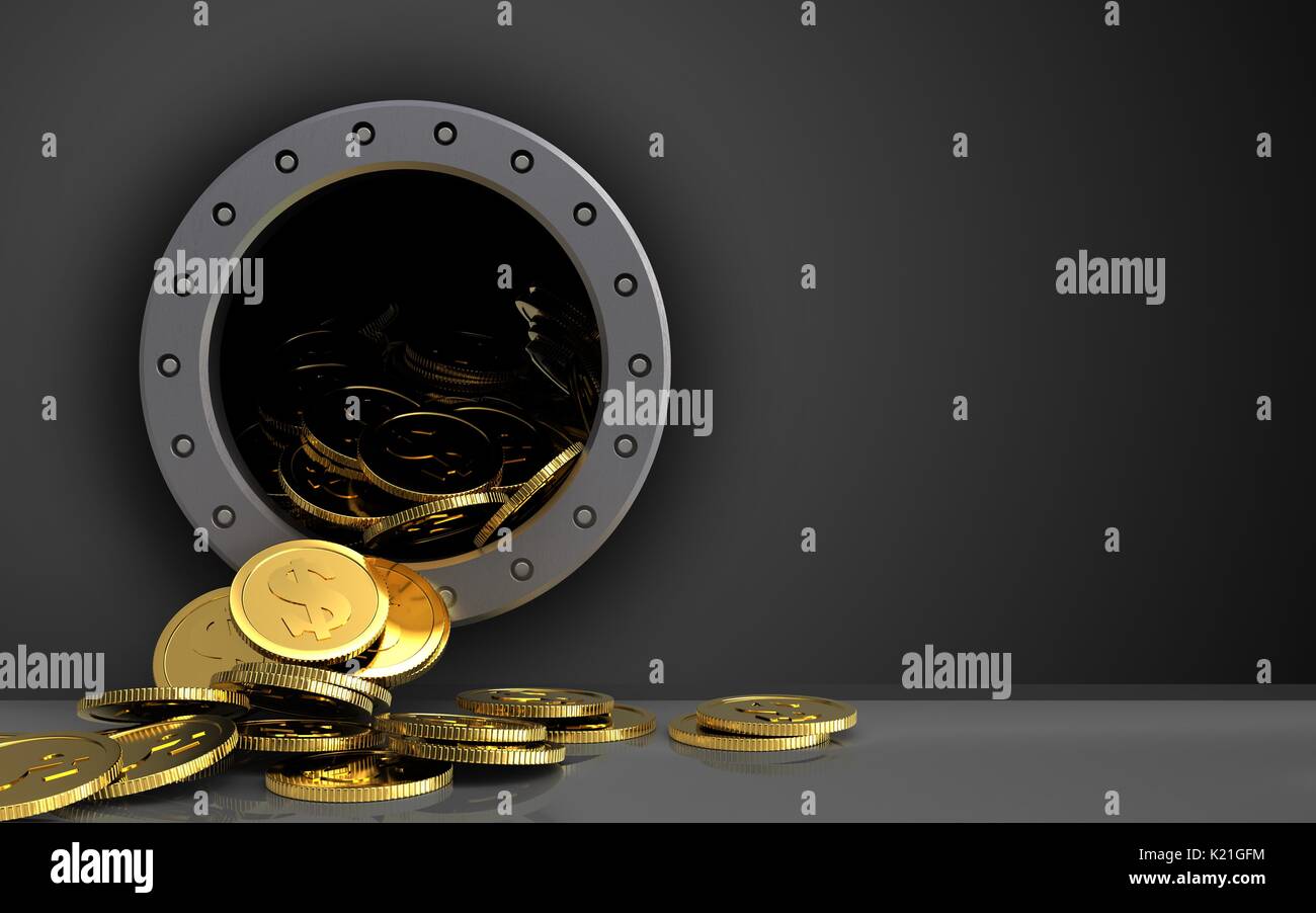 3d illustration of dollar coins storage over black background Stock ...