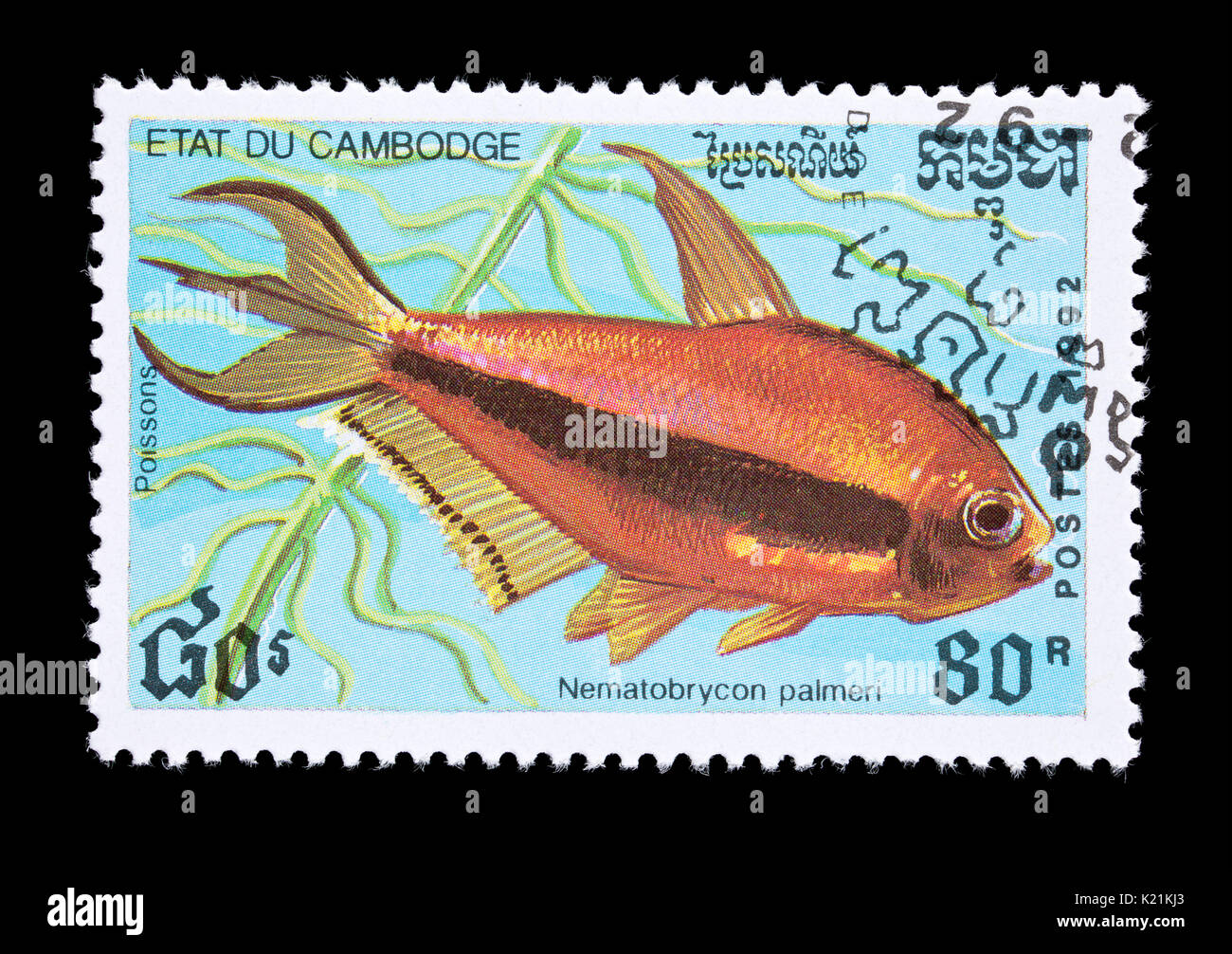 Postage stamp from Cambodia depicting a emperor tetra (Nematobrycon palmeri) Stock Photo
