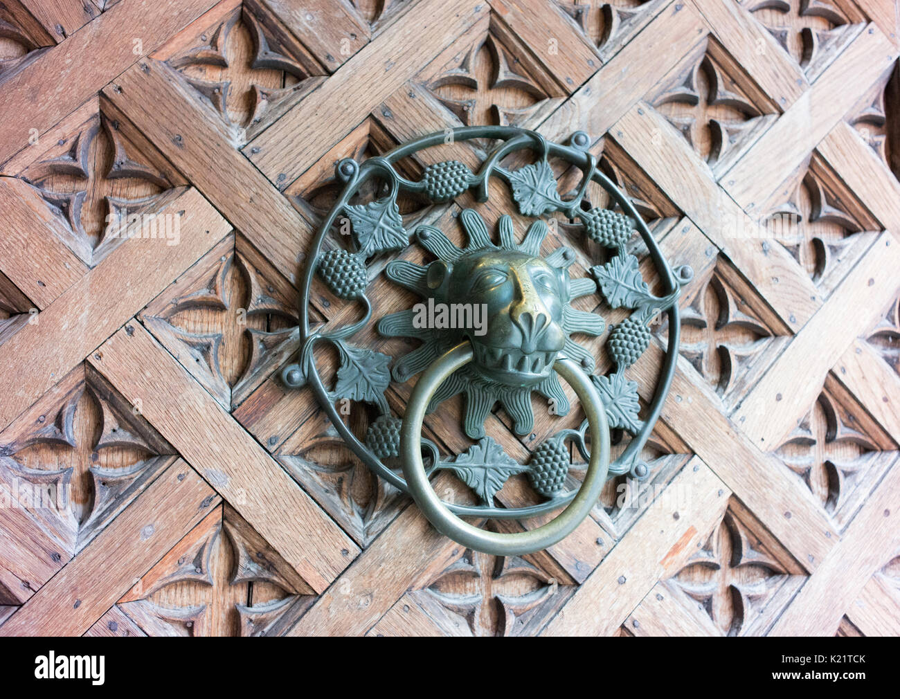 Detail of a door knocker in the Castle of the Teutonic Order in Malbork, or Malbork Castle. Stock Photo