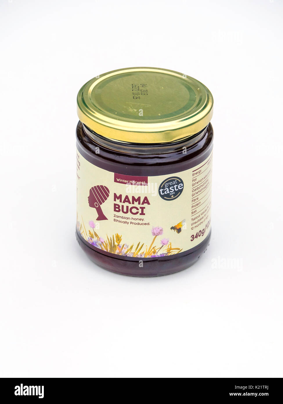 A jar of MAMA BUCI Zambian Honey made by wild African Killer Bees sold in specialised outlets in UK Stock Photo