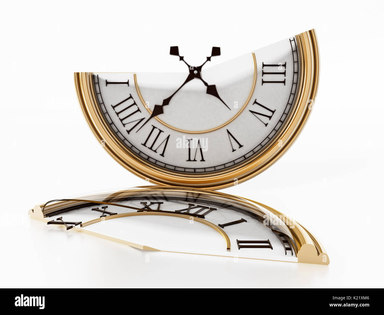 Vintage clock split in half. 3D illustration Stock Photo Alamy