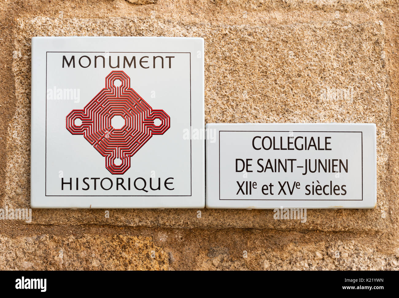 Sign, monument historique, Collégiale de Saint-Junien, Saint-Junien, Nouvelle-Aquitaine, France, Europe Stock Photo