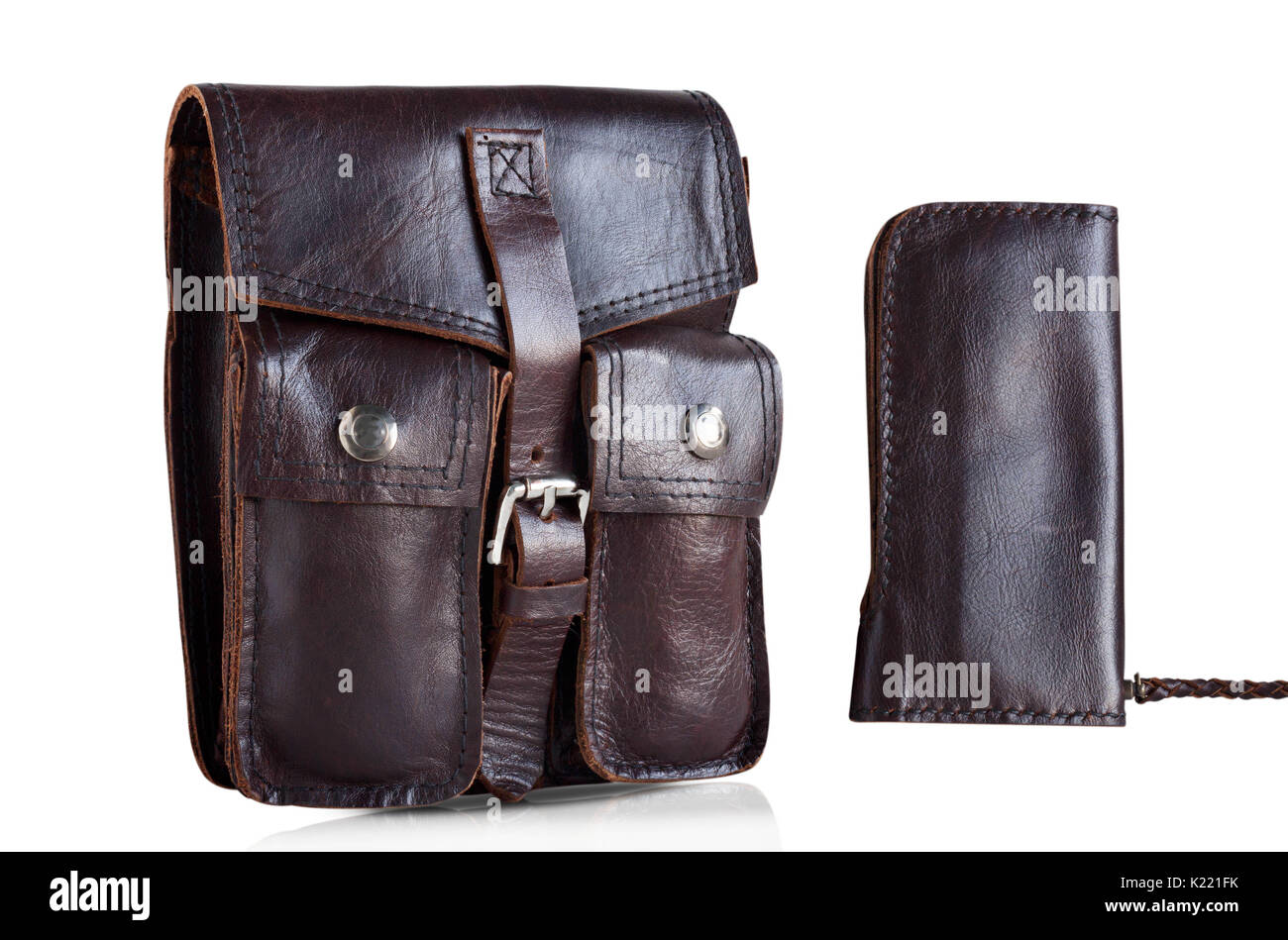 Leather bag and accessories on white background Stock Photo Alamy