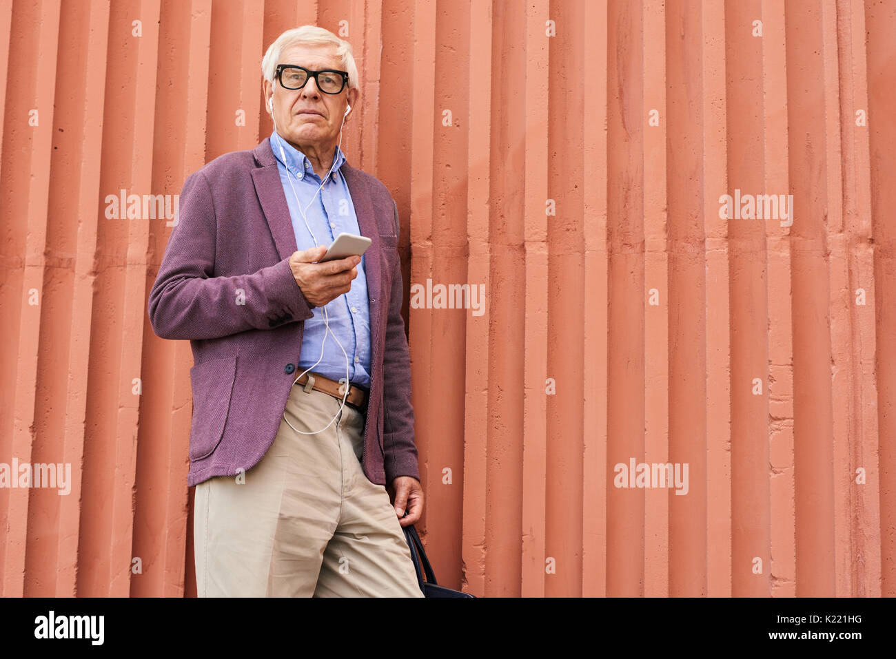 Trendy Senior Man  Posing Outdoors Stock Photo