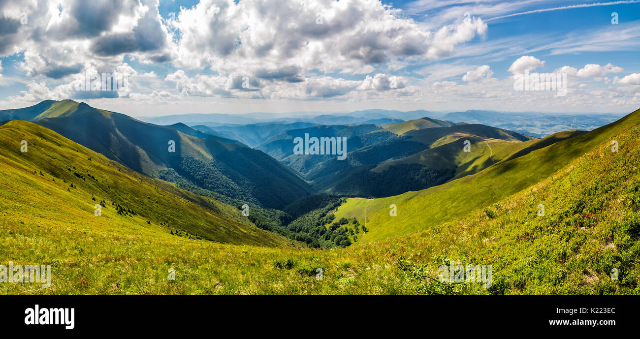 panoramic view of alpine mountain ridges. gorgeous landscape in summer on a cloudy day Stock Photo