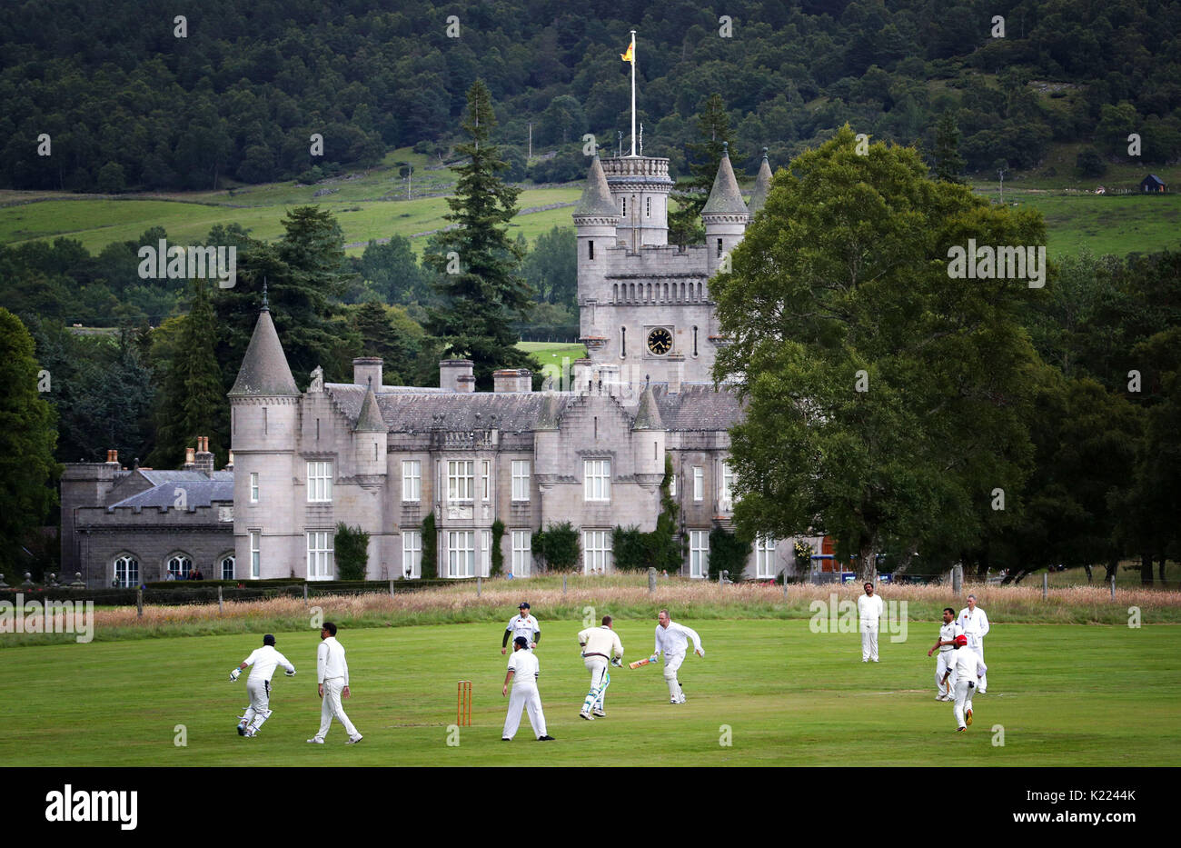 Crathie Cricket Club play against Aberdeen Super Kings, at their ground on the Balmoral Estate on Saturday July 29, 2017. Stock Photo