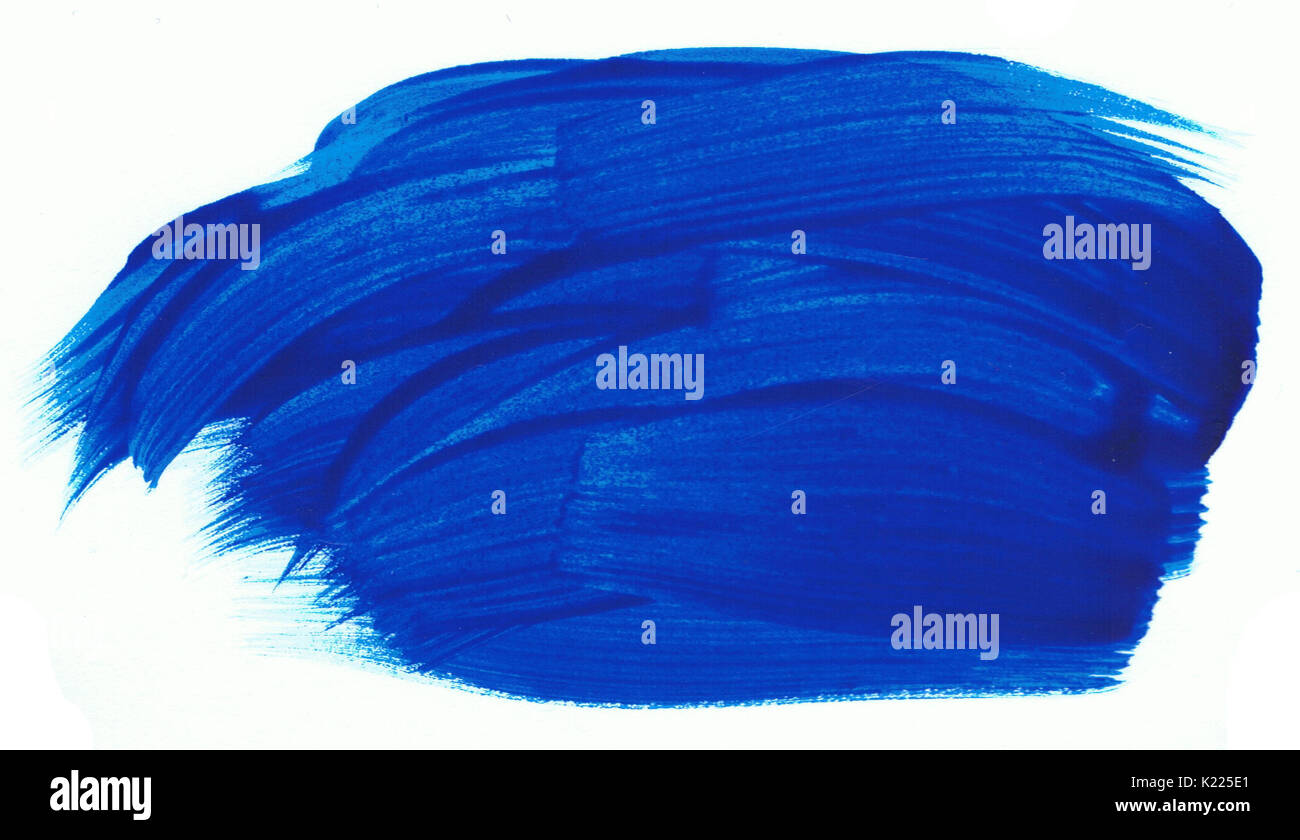 A blue paint dab on a white paper. Artistic element. Stock Photo