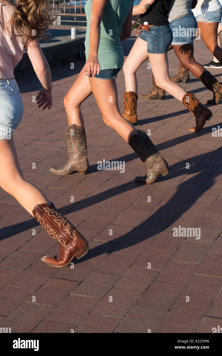 cowboy boots line dancing Stock Photo 