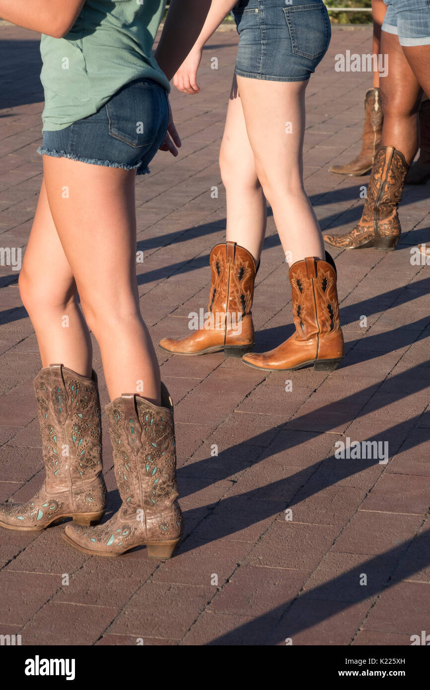 cowboy boots line dancing Stock Photo 