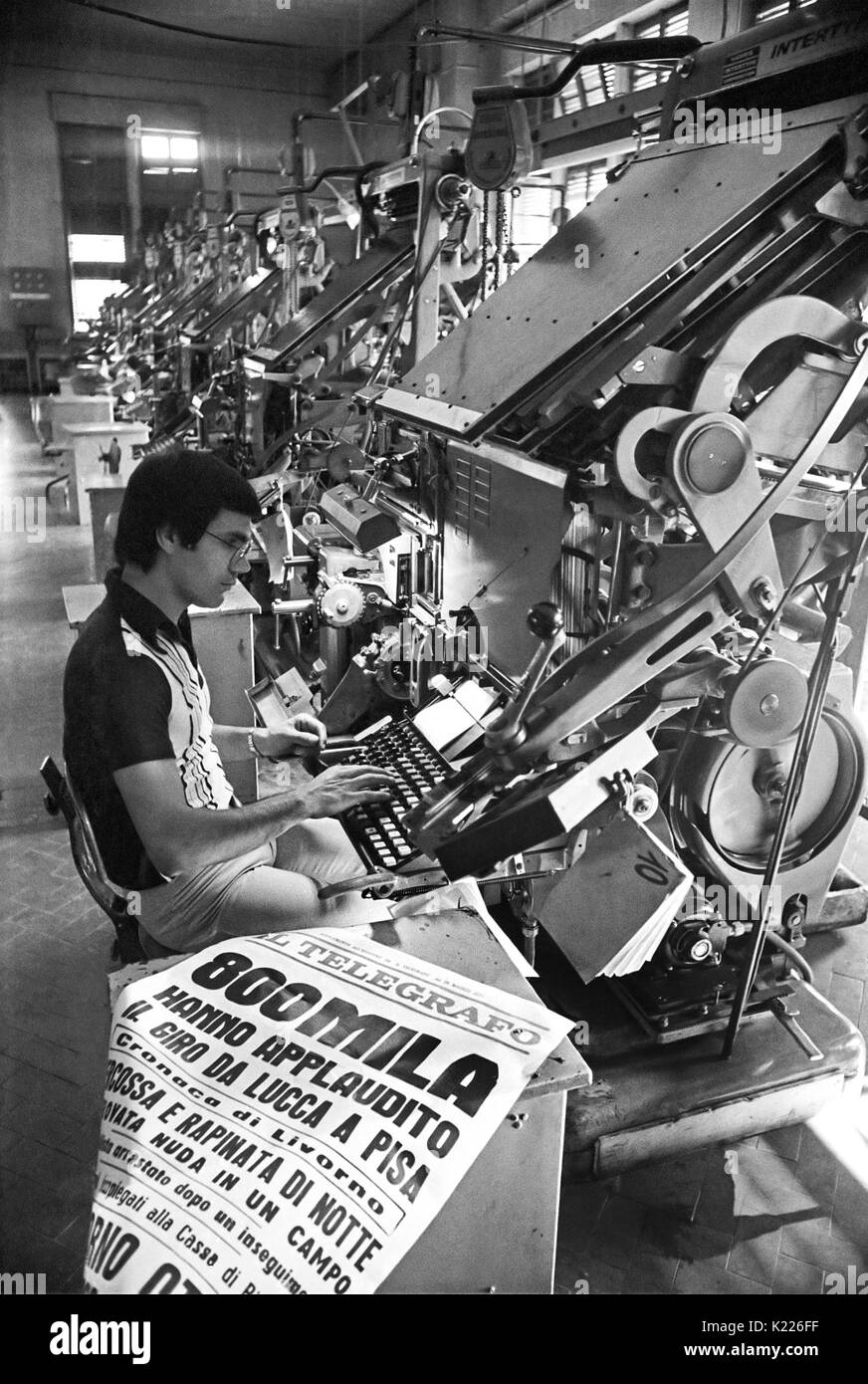 Livorno (Italy), the composition  room of The Telegraph  local newspaper (1977) Stock Photo