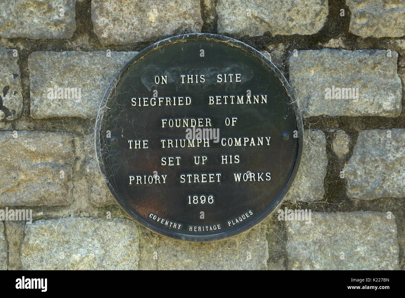 Plaque commemorating founding of Triumph motor company,coventry Stock Photo