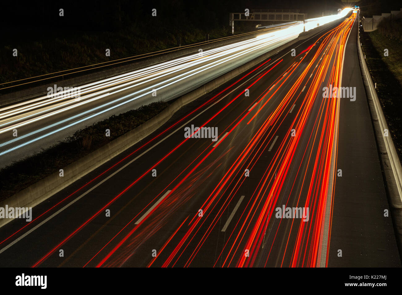 Light trails on the A2 motorway at Karmen Germany Stock Photo