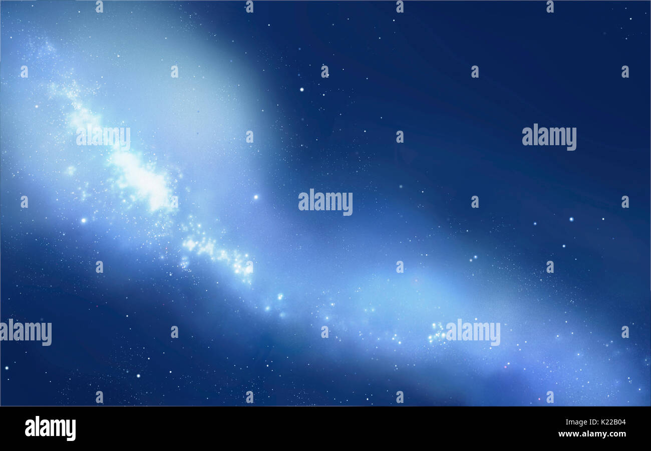 Curved grouping of stars influenced by the rotation of the galaxy around its nucleus. Stock Photo