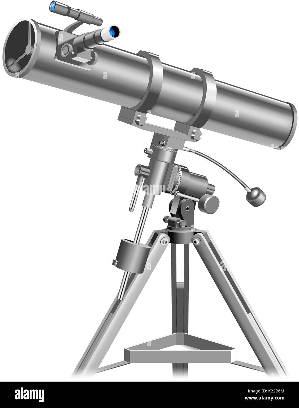 Optical instrument that uses an objective mirror to observe celestial bodies. Stock Photo